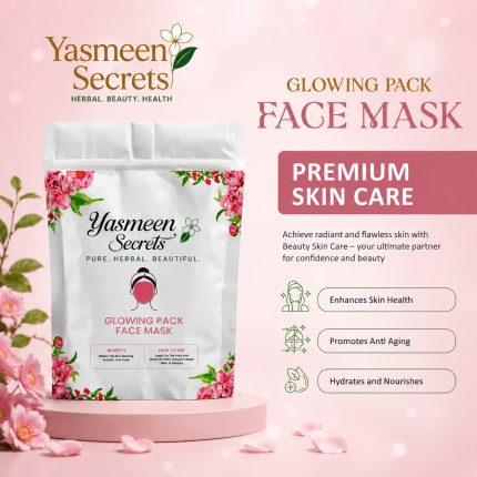 Yasmeen's Secrets Glowing Face Mask and Premium Skin Care product packaging